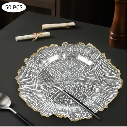 50 platos decorativos redondos de plástico 13 pulgadas miniatura 5