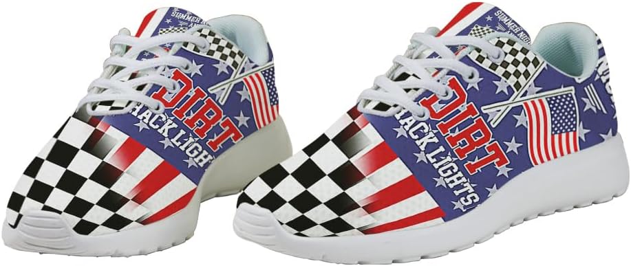 Dirt Track Racing Checkered Racing American Flag Shoes for Women Men Trail Running Casual Fashion Sneakers Slip-on Tennis Shoes