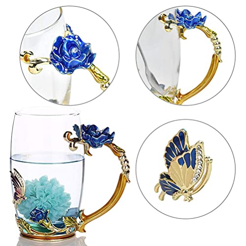 Taza de té con flores de vidrio, taza de té pintada con esmalte, taza de té con asa, se puede usar para espresso, té… - Imagen 3