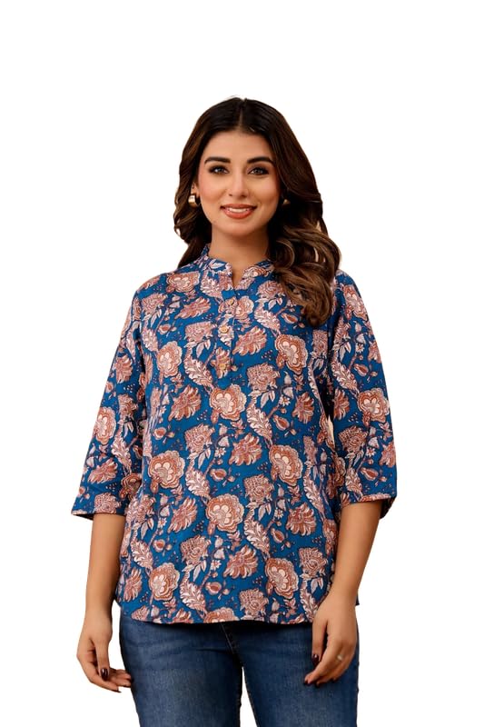 Image of Women's Cotton Printed Kurta Top | 3 /4 Sleeve Straight Kurti Casual Outings