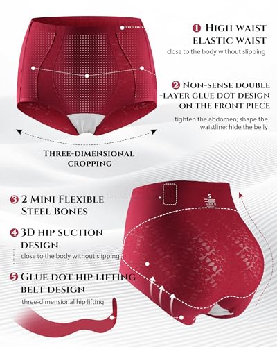 LEVAO Tummy Control High Waisted Underwear for Women Full Coverage No Show Stretch Briefs Seamless Ladies Lace Panties S-XXL2