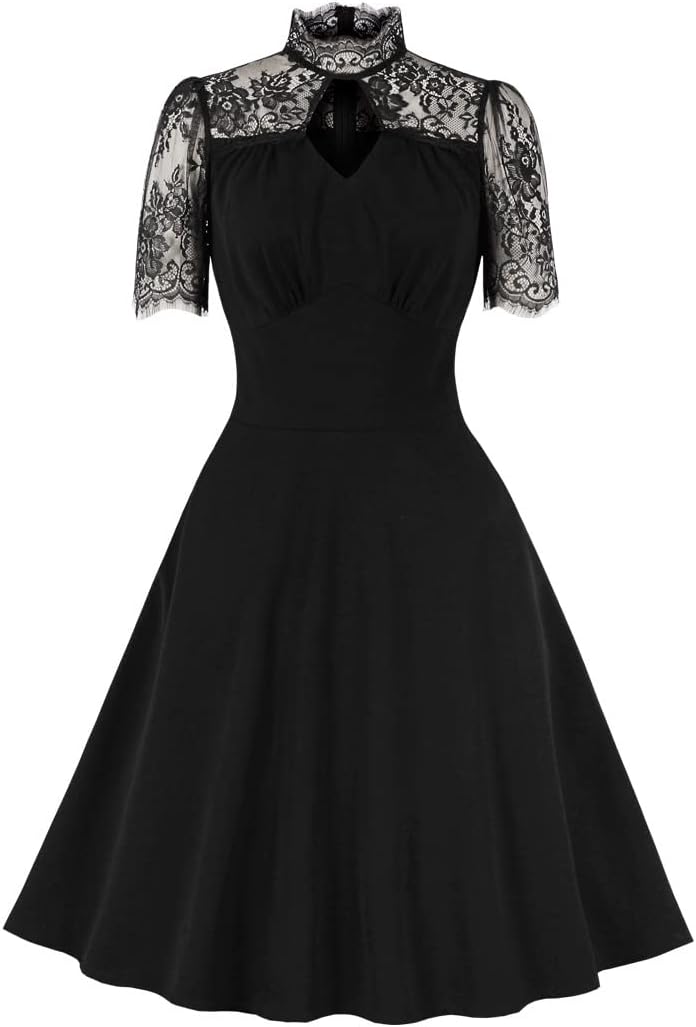 Women Mesh Floral Embroidery Dress Elegant High Neck Dominican Republic