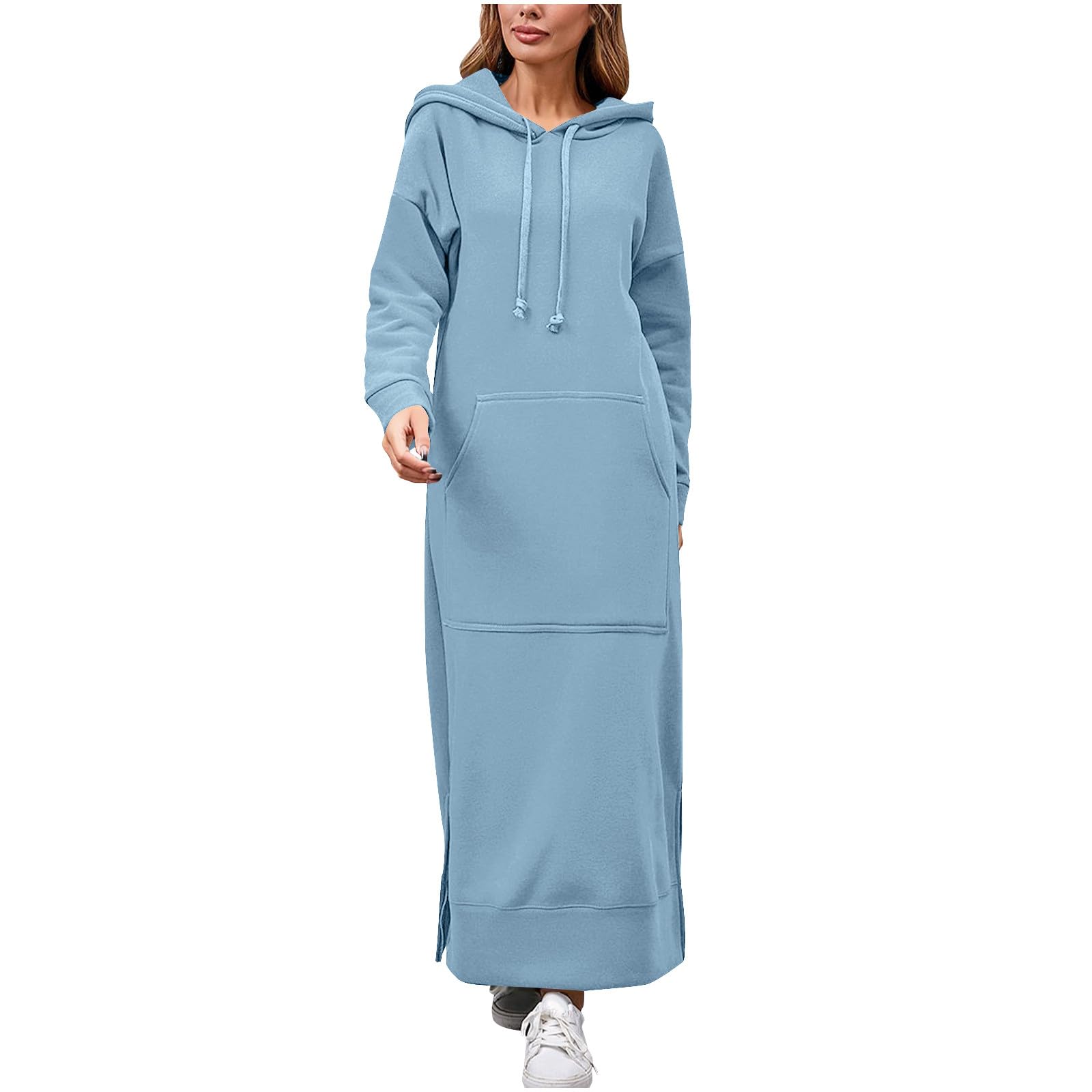 Long Sleeve Hoodies Dress for Women Oversized Sweatshirts Fleece Fall Winter Trendy Casual Long Dresses with Pocket