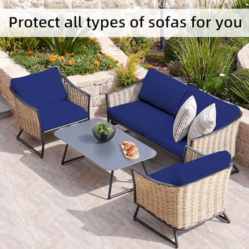 Image of 8Pcs Stretch Patio Cushion Covers,Outdoor Couch Covers Replacement,Outdoor Couch & Sofa Slipcovers,for Patio Furniture Cushion Covers,Washable Reusable Furniture Protector (Lake Blue, Cover Only)