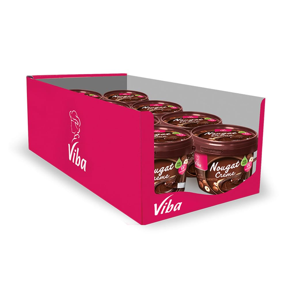 Viba Nougat Creme Zartbitter Palmölfrei, 8 x 375 g (3 kg) – Dunkle Haselnuss-Nougat Creme mit Kakaobutter & Bourbon-Vanille – Vorratspack