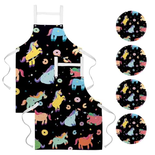 Lot de 2 tabliers de cuisine licorne avec beignets pour pâtisserie