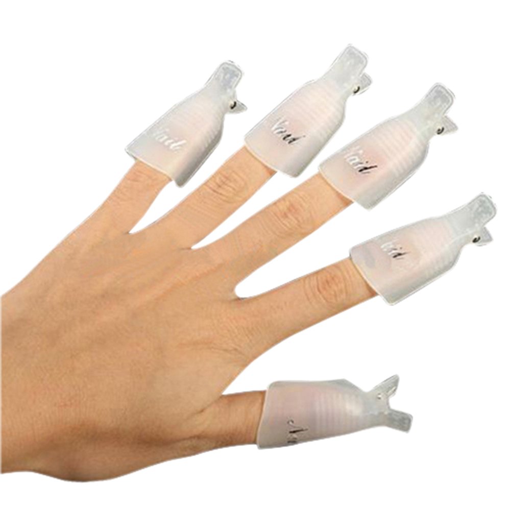 Sanwood Professional 10pcs Durable Reusable Plastic Nail Art UV Gel Polish Soak Off Remover Wrap Cleaner Clip Cap Tool (White)