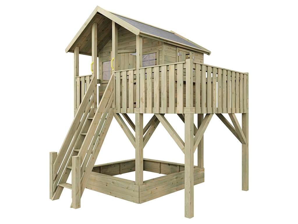 Stelzenhaus Big House XL | 288,5x292,7x322,7 cm | KDI Kiefernholz | Mit Sandkasten, Veranda & Balkon | 150 cm Podest | Kinder Outdoor Spielhaus