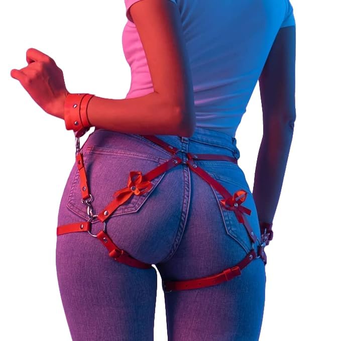 MEBCHAR Leather Body Belt for Women,Adjustable Leather Garters,Punk Women Waist Belts,Waist Body Chain Belt