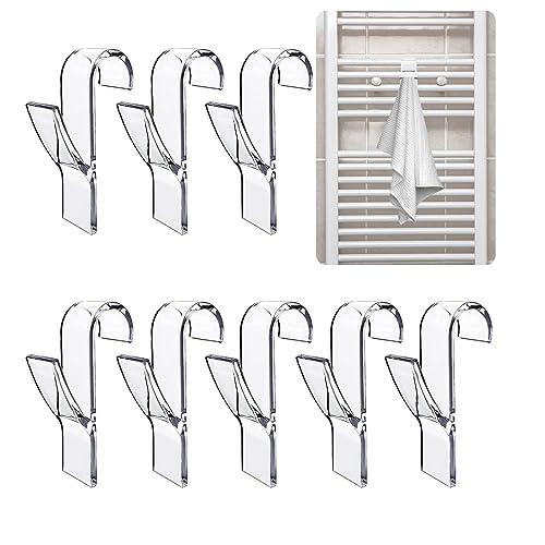 Wekuw 8 Pièces Serviette Salle de Bain Seche pour Radiateurs, Crochet Salle de Bain,Crochet Serviette, pour Tous les Radiateurs Standards (Transparent)