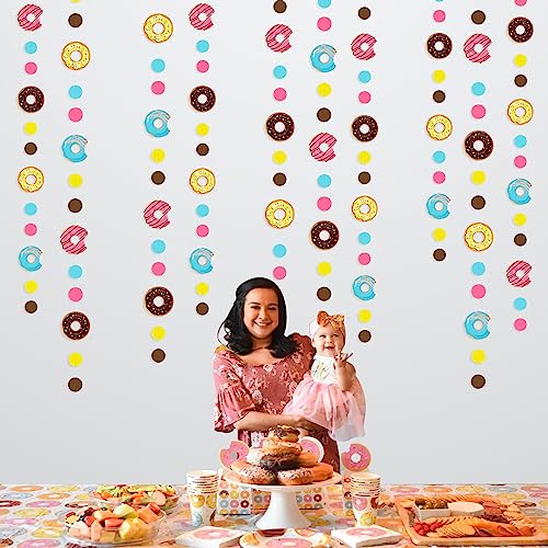 Image of pinkblume Donut Party Decorations Polka Dot Sweet Doughnut Garland Streamer Banner Cutouts for Birthday Baby Shower Wedding Bridal Shower Anniversary Engagement Party Decorations Supplies