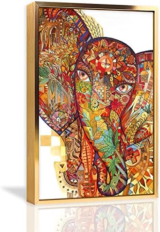 Canvas Wall Art Red India Elephant Framed Wall Art Prints Painting Watercolor Animal Pictures for Living Room Bedroom Home Office Kitchen Wall Decor Artwork Abstract Paintings with Aluminum Gold Frame for Home Modern Decoration 08x12inch