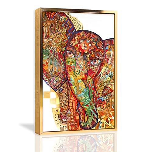 Canvas Wall Art Red India Elephant Framed Wall Art Prints Painting Watercolor Animal Pictures For Living Room Bedroom Home Office Kitchen Wall Decor Artwork Abstract Paintings With Aluminum Gold Frame For Home Modern Decoration 08X12Inch #TOP2