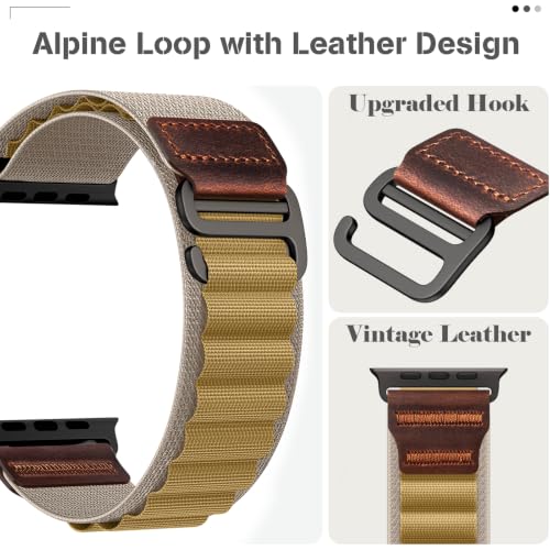 Image of MRAIN-H Leather Design Compatible with Apple Watch Bands Ultra 3 2 1 (49mm) & Series 11 10 9 8 7 6 5 4 SE 3 2 1 (46mm 45mm 44mm), Soft Stretchy Nylon Sport Band for iWatch Men Women