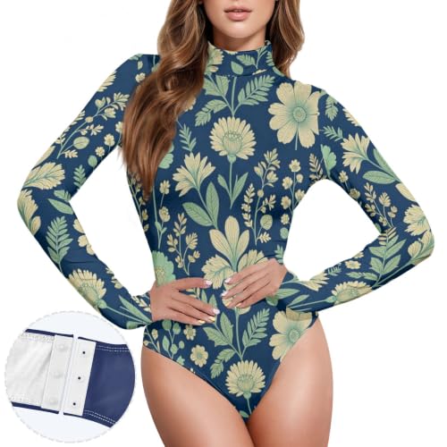 Cuello alto falso en el body de manga larga para mujer GuoChe estilo botánico sugerente 2