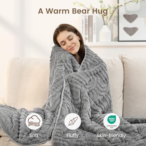 Image of Sherpa Fleece Adult Weighted Blanket Great for Sleep, 15 lbs Dual Sided Soft Fuzzy Heavy Blankets for Couch Bed Sofa, Cozy Warm Fluffy Arched Jacquard Throw for Winter (Grey, 60 inch x 80 inch, 15 Pounds)