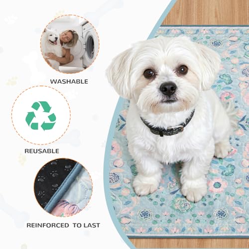 Image of Lahome Washable Reusable Pee Pads for Dogs, 2 Pack, Blue, 24x24 | Super absorbent, waterproof training mats with leakproof non-slip backing; suitable for potty training, crates and floors.
