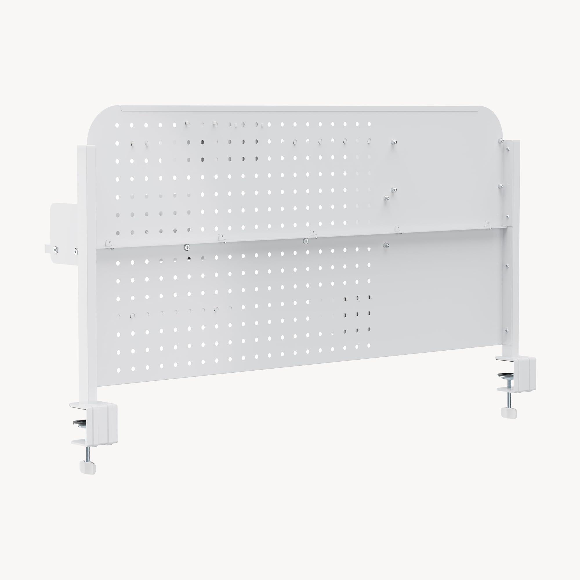 [en.casa] Organizzatore da Scrivania con Morsetti Pannello Forato Organizer Pegboard per Cameretta Studio 3 Ripiani Supporto Tablet Cuffie Porta Bicchieri Penne Lavagna Ganci 114x68 cm - Bianco