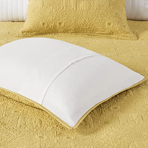 Ink+Ivy Kandula Full/Queen Size Quilt Bedding Set - Mustard Yellow , Quilted Floral, Elephants – 3 Piece Bedding Quilt Coverlets – 100% Cotton Percale Bed Quilts Quilted Coverlet #TOP6