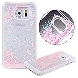 Samsung Galaxy S7 Edge case,Crosstree Liquid, Appmax Cool Quicksand Moving Stars Bling Glitter Floating Dynamic Flowing Case Liquid Cover for galaxy s7 edge. (Heart Pink)