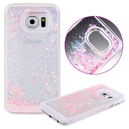 Samsung Galaxy S7 Edge case,Crosstree Liquid, Appmax Cool Quicksand Moving Stars Bling Glitter Floating Dynamic Flowing Case Liquid Cover for galaxy s7 edge. (Heart Pink)