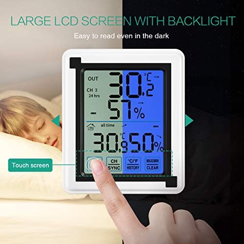ORIA Digital Thermometer Hygrometer with Touch Screen Backlit, Indoor Outdoor Humidity Temperature Meter Monitor with 3 Wireless Sensors, °C/°F, 10s Auto Refresh for Home, Greenhouse