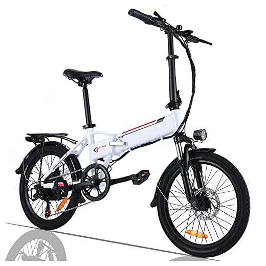 Winice Elektrisk cykel 50,8 cm hopfällbar elcykel eller vuxna, 250 W vuxen elcykel/elcykel med avtagbar 36 V 8 A litiumjonbatteri, Shimano 7 växlad växel (vit)
