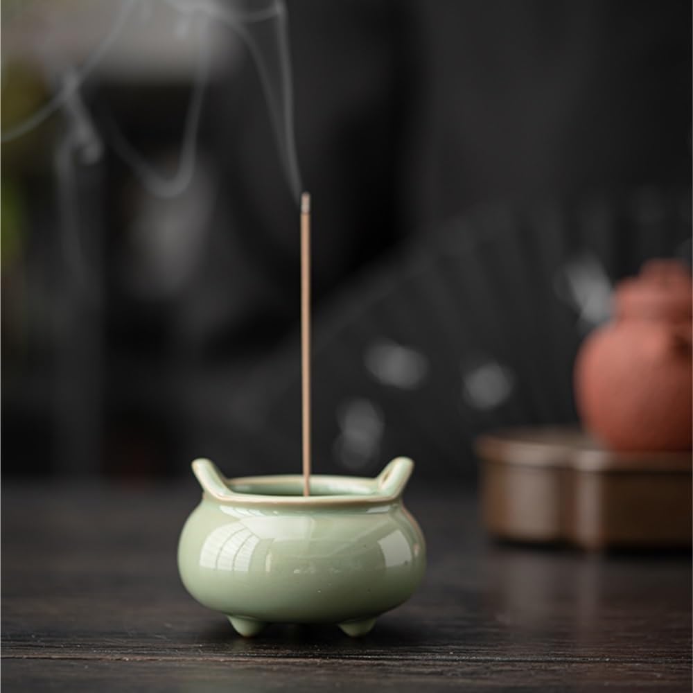 Quemador de Incienso de reflujo Quemador de Incienso pequeño de Tres Patas de celadón Quemador de aromaterapia de cerámica Quemador de Incienso for Uso en Interiores y el hogar Base de Incienso Porta