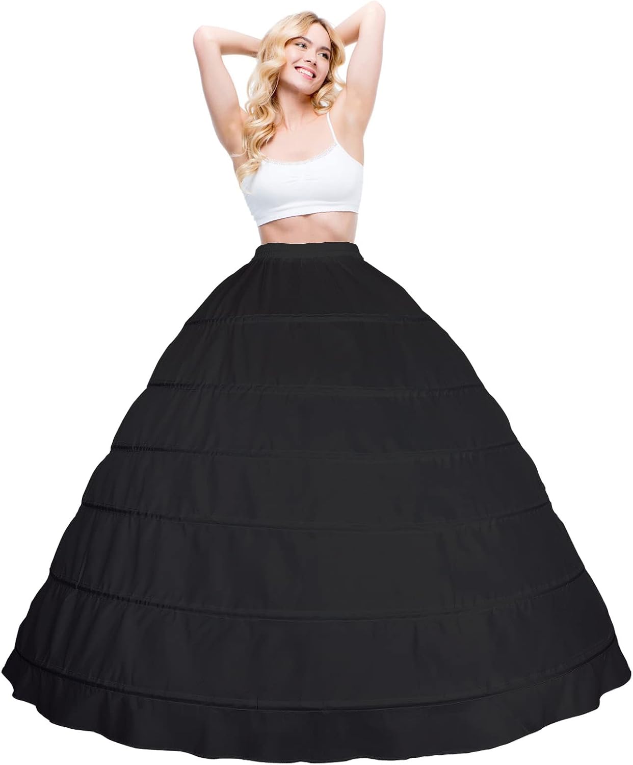 Women Crinoline Petticoat A-line 6 Hoop Skirt Slips Long Underskirt for Wedding Bridal Dress Ball Gown