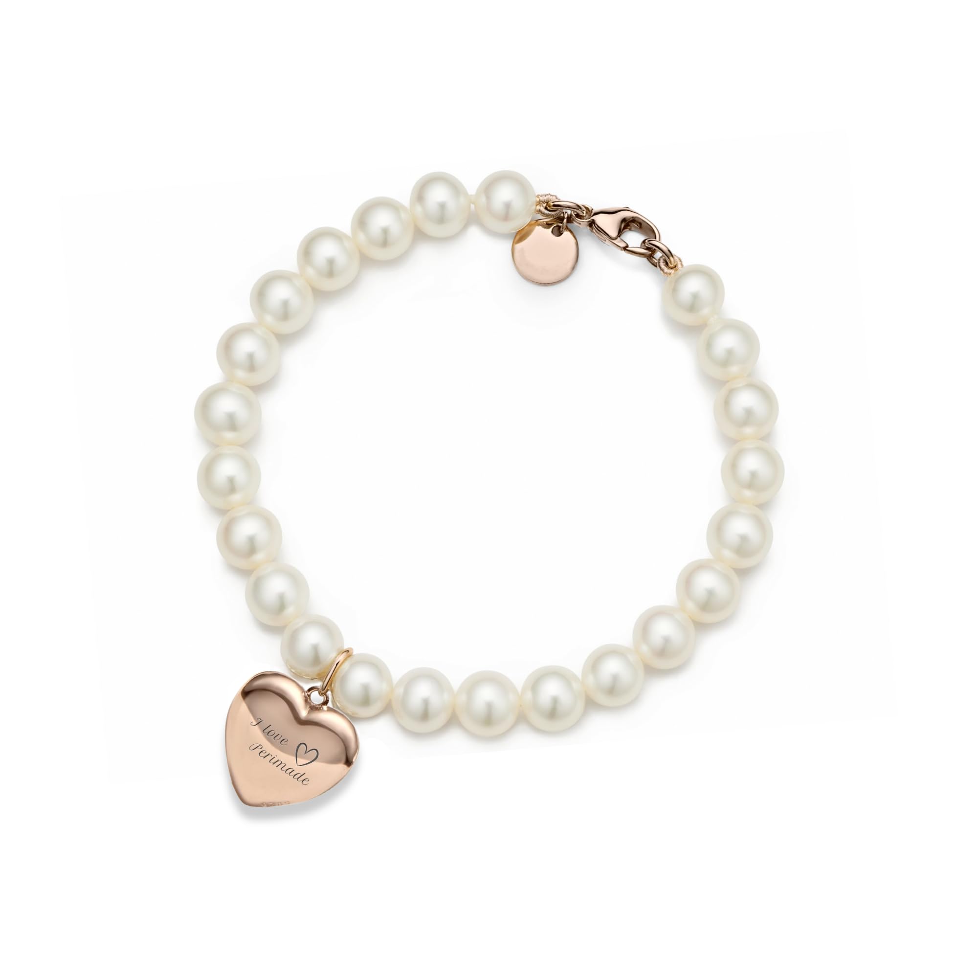 PERIMADE Pulsera personalizada con medallón de perlas con imagen de corazón con foto en el interior, pulsera con dije de texto personalizado que sostiene imagen para mujer, plata de ley 925, regalo