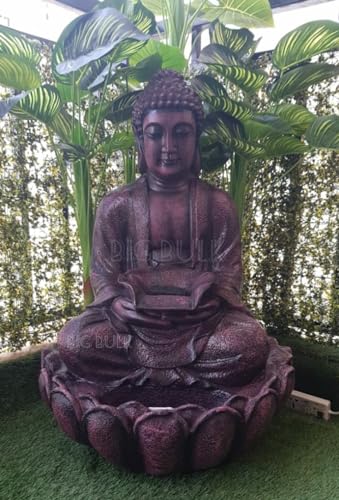 Image of Big Kamal White Buddha Fiber Indoor Outdoor Fountain with Led Lights for Home Decor and Office Decoration Or Gifting (90 cm X 65 cm X 65 cm) (Wine)