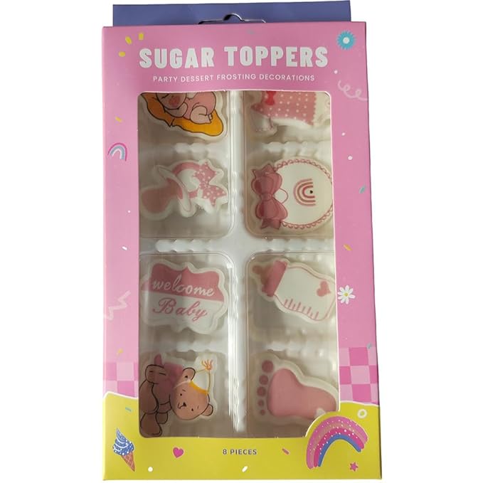 Edible 8pcs Pink Girls Baby Showers Themed Cake Decorations Dessert