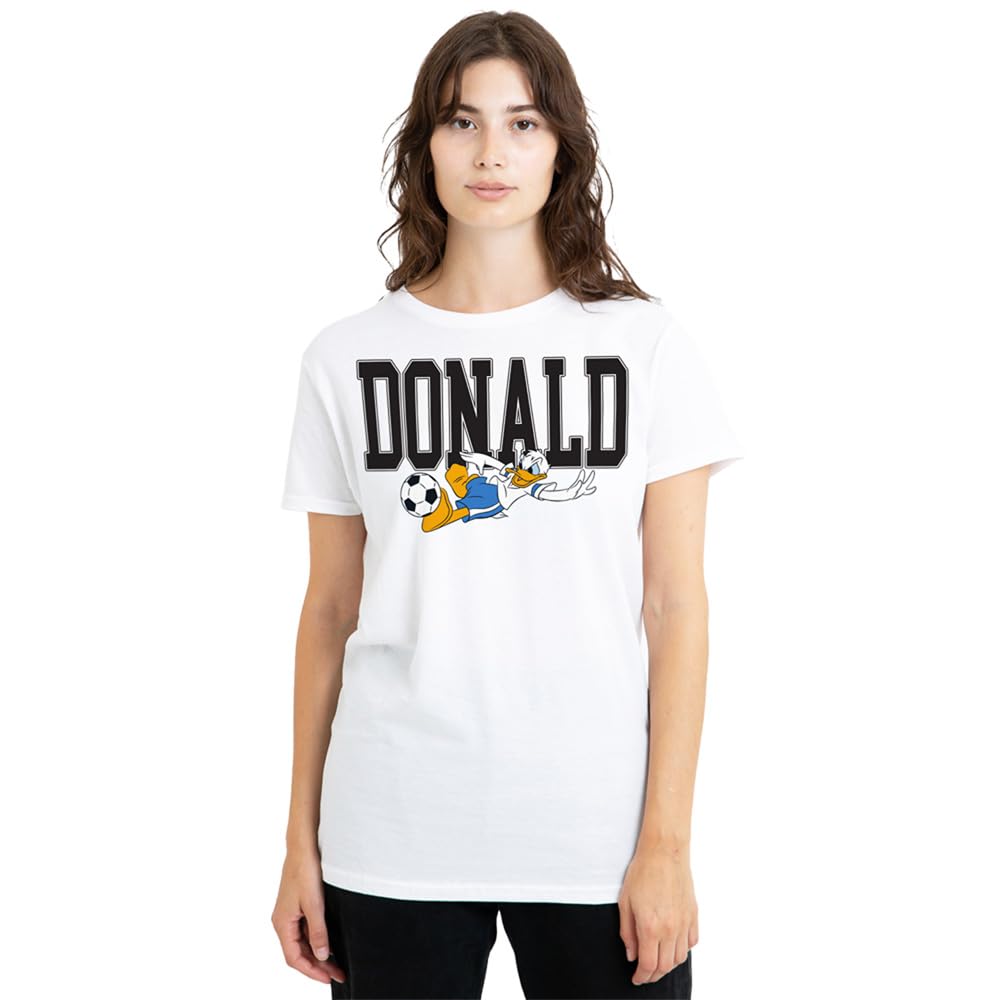 Disney Donald Duck Football Kick Ladies T Shirt, White, Small