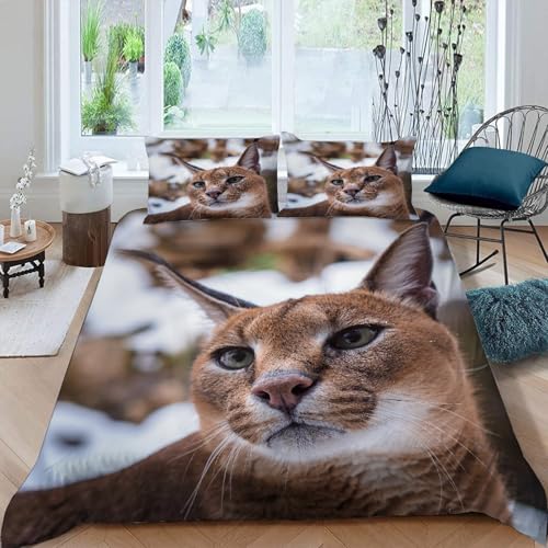 MOXINO 3D Lynx Housse de Couette 140x200cm 1 Personne avec Fermeture Éclair 100% Microfibre Parure Doux Lynx Parure de Lit avec 2 Taie d'oreiller 65x65（Motif 33-6）