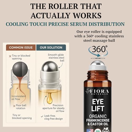 Image of Organic Castor Oil and Frankincense Roll On - 100% Pure Hexane Free Eye Oil for Under Eye, Reduces Wrinkles, Dark Circles & Puffiness, Frankincense Essential Oil for Face Roller by Fiora Naturals