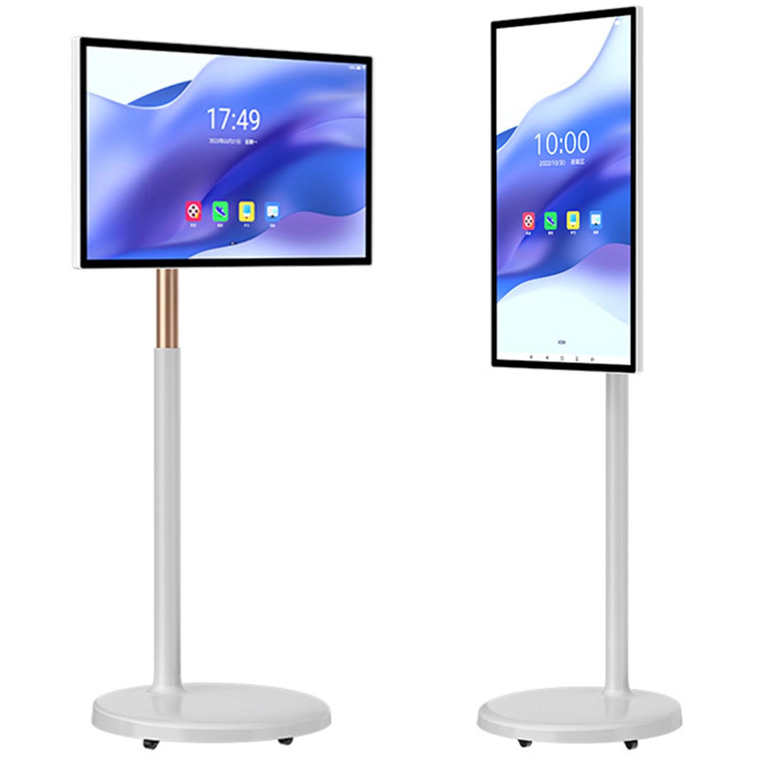 GEJLELDS Portable Smart TV with Touchscreen Display, 1080P Resolution, Rolling TV on Wheels, 360° Rotating Adjustable Floor Stand, Built-in 8-Hour Battery | Android 13 OS 27in-4G64G