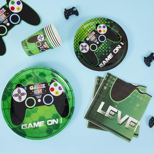 WERNNSAI Video Game Birthday Decorations - 64 PCS Game Plates Napkins and Cups Gaming Birthday Plates for Boys Gamer On Level Up Party Supplies for Gaming Theme Baby Shower Birth Anniversary Parties - Image 4