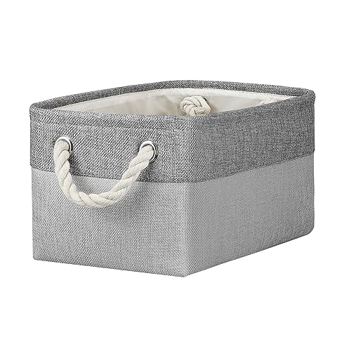 Small Storage Boxes for Shelves, Foldable Small Toy Storage Box with Handles, Canvas Storage Baskets for Socks Towels DVDs Books Makeup and Bathroom Toiletries(31x21x16cm/1 Pack, Grey&Light Grey)