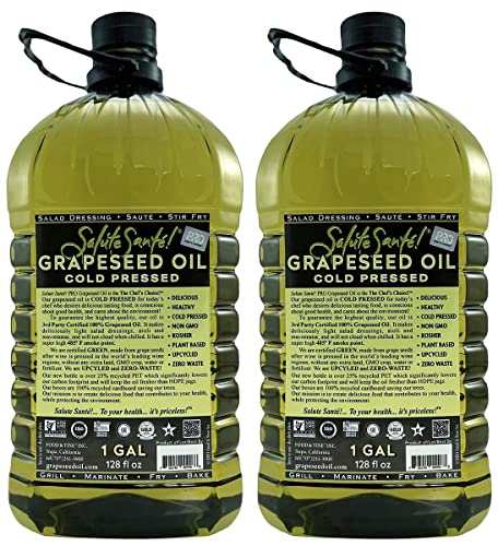 Image of Salute Sante! Cold Pressed Grapeseed Oil - 1 Gallon, 2 Pack - Healthy Non-GMO Cooking Oil for High Heat, Frying, Baking, Marinades & Dressings - Vegan, Kosher, Heart-Healthy Culinary Essential
