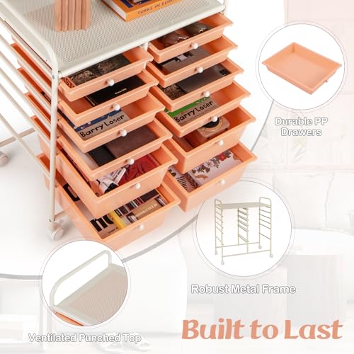 Image of LDAILY 12 Drawer Rolling Storage Cart, Craft Cart Organizer on Wheels w /Metal Frame, Large Capacity & Smooth Drawer, Rolling Cart w /Drawers for Classroom, Office