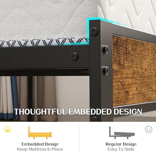 Image of Liians Full Size Bed Frame, Full Bed with Charging Station Headboard and LED Lights, Platform Bed with Metal Slats, No Box Spring Needed, Noise Free, Easy Assembly
