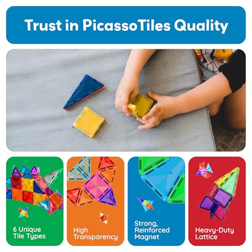 Image of PicassoTiles 120pcs Mini Size Magnetic Tiles Magnet Toys Diamond Series Sensory Construction Building Blocks Set STEM Learning Travel Size Educational Toy for Kids Boys Girls Toddlers Age 3+ PTM120