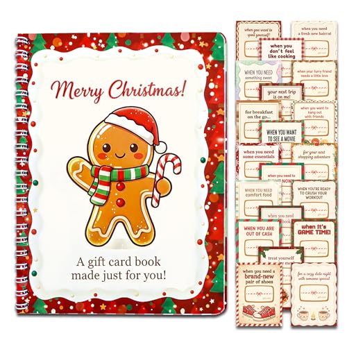 LINHARA Christmas Gingerbread Gift Card Book 20-Page Gingerbread Holiday Gift Holder for Kids Teens Holiday Card Book Set Cute DIY Giftcard Booklet for Cash Gifts for Teen Girls Grandkids