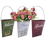 GDYOOSHOW 3 macetas colgantes de metal galvanizado de 7.4 pulgadas de alto, interior o exterior