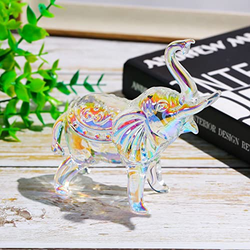 Image of YWHL Iridescent Glass Elephant Gifts for Women, Crystal Elephant Figurine