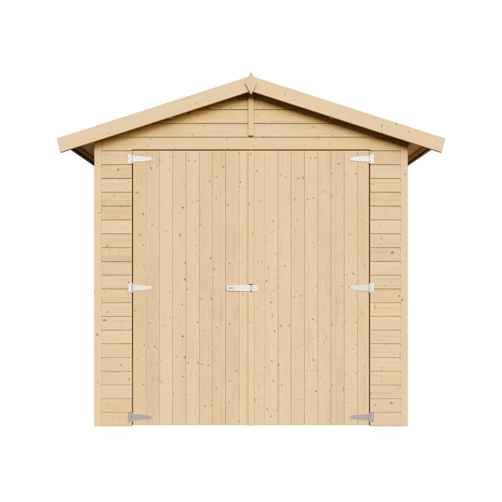 TIMBELA M341A – Tuinhuisje van Natuurlijk Hout (Met Zijwand) - Buitenberging met Ramen - H244x218x514 cm/10 m² - Schuur van Natuurlijk Hout - Werkplaats voor Gereedschaps- en Fietsenstalling