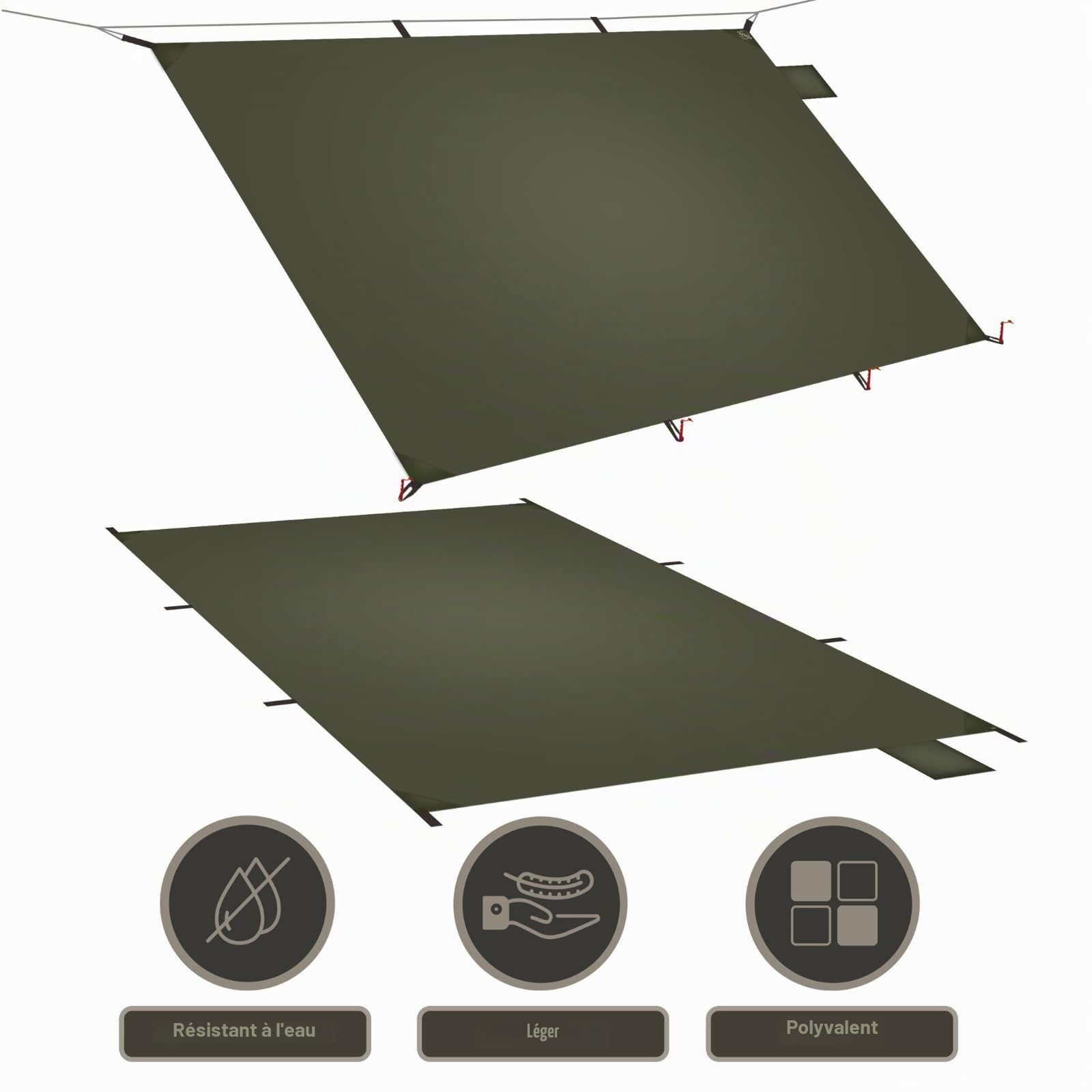 onewind Bâche de Camping Imperméable Nylon Ultra Légère 250x140cm Vert