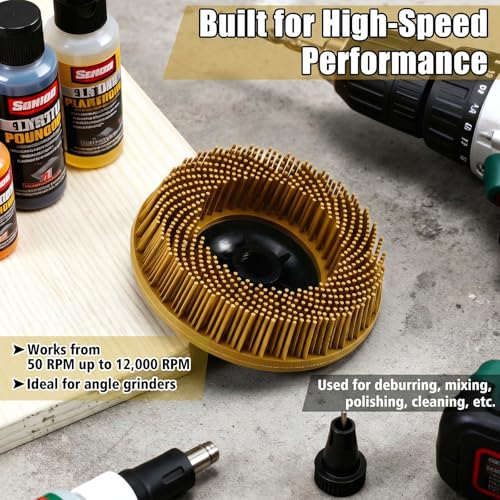 Image of Zhehao 4-1 /2 inch Yellow 80 Grit Bristle Disc with 5 /8 inch-11 Threaded Hub Ceramic-Aluminum Oxide Abrasive Brush for Angle Grinder Remove Paint, Rust, Coatings, Weld Slag, Contaminants Max 12000 RPM Speed