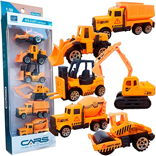 RECIÉNACIDOS - Conjunto de 6 carros de construção de metal para crianças (3-6 anos) - brinquedo educativo e duradouro para aprender e brincar com camiões e máquinas