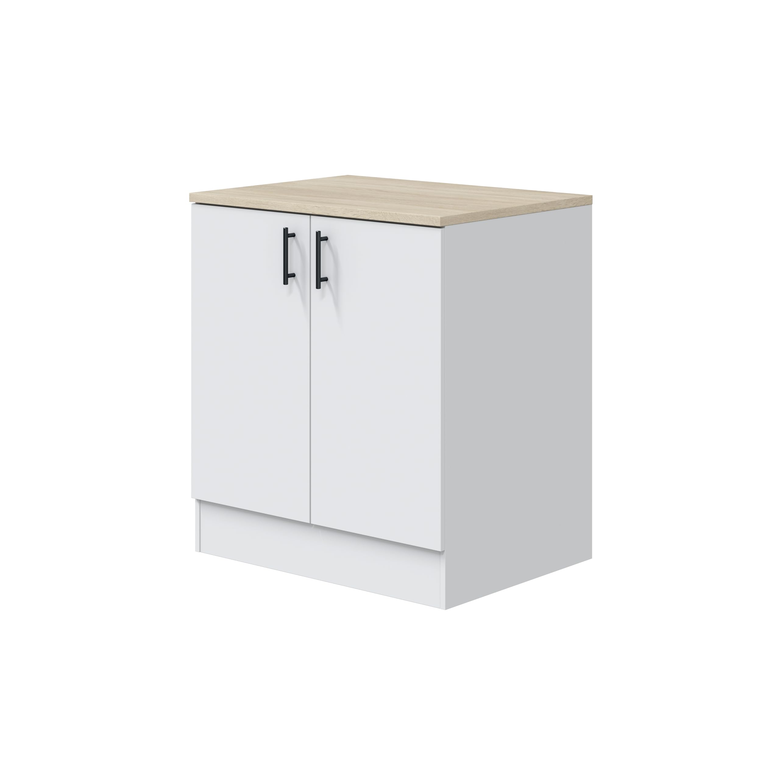 Mobelcenter, Mueble Bajo de Cocina para Fregadero, Módulo Bajo con 2 Puertas, Acabado Color Blanco Brillo y Roble Canadian, Medidas: Ancho: 80 cm x Fondo: 60 cm x Alto: 90 cm (1540)